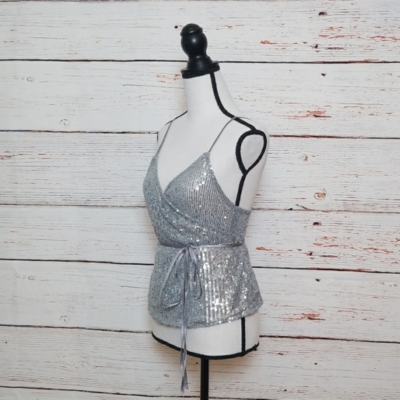 ZARA // silver sequin wrap top - Picture 4 of 8